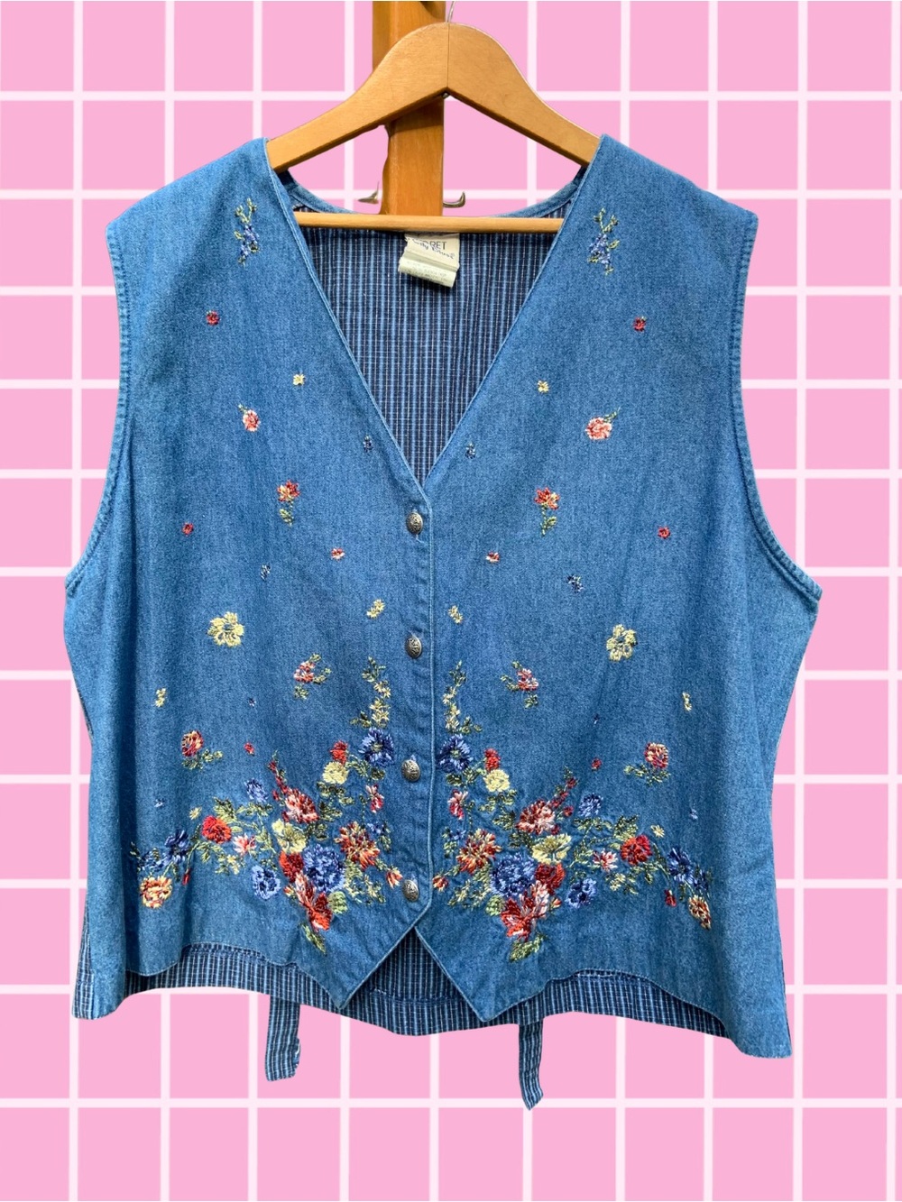 Vintage Plus Size Koret 90s Embroidered Flower Denim Vest - Size 18W